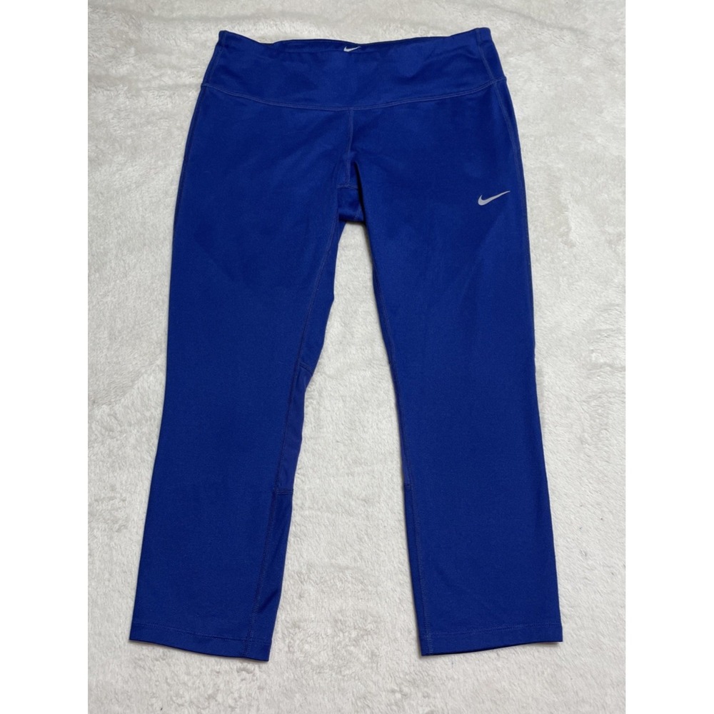 Nike Epic Run Leggings Womens Medium Blue Dri-Fit Mid Rise Tight Fit Crop Pants